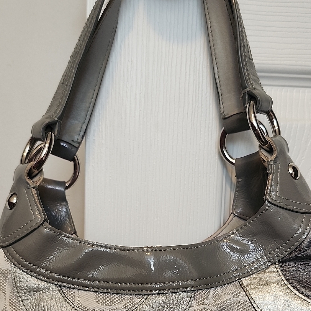 Coach Shoulder Bag Gray Monogram With Leather Circles Hobo - Picture 8 of 16